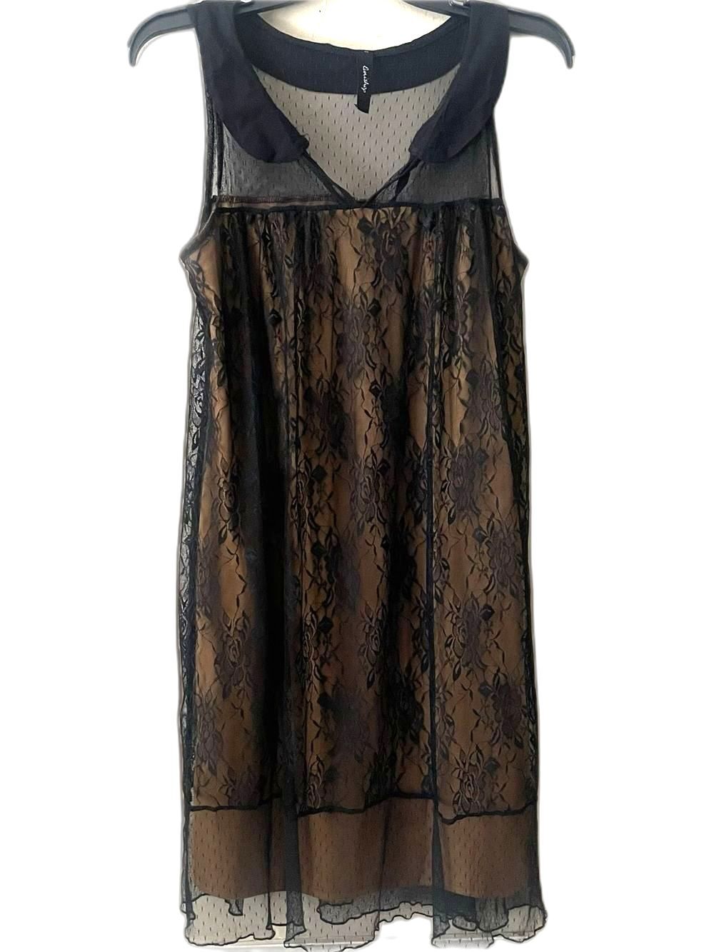 Ewishop black lace dress with Peter Pan style collar. Size Large